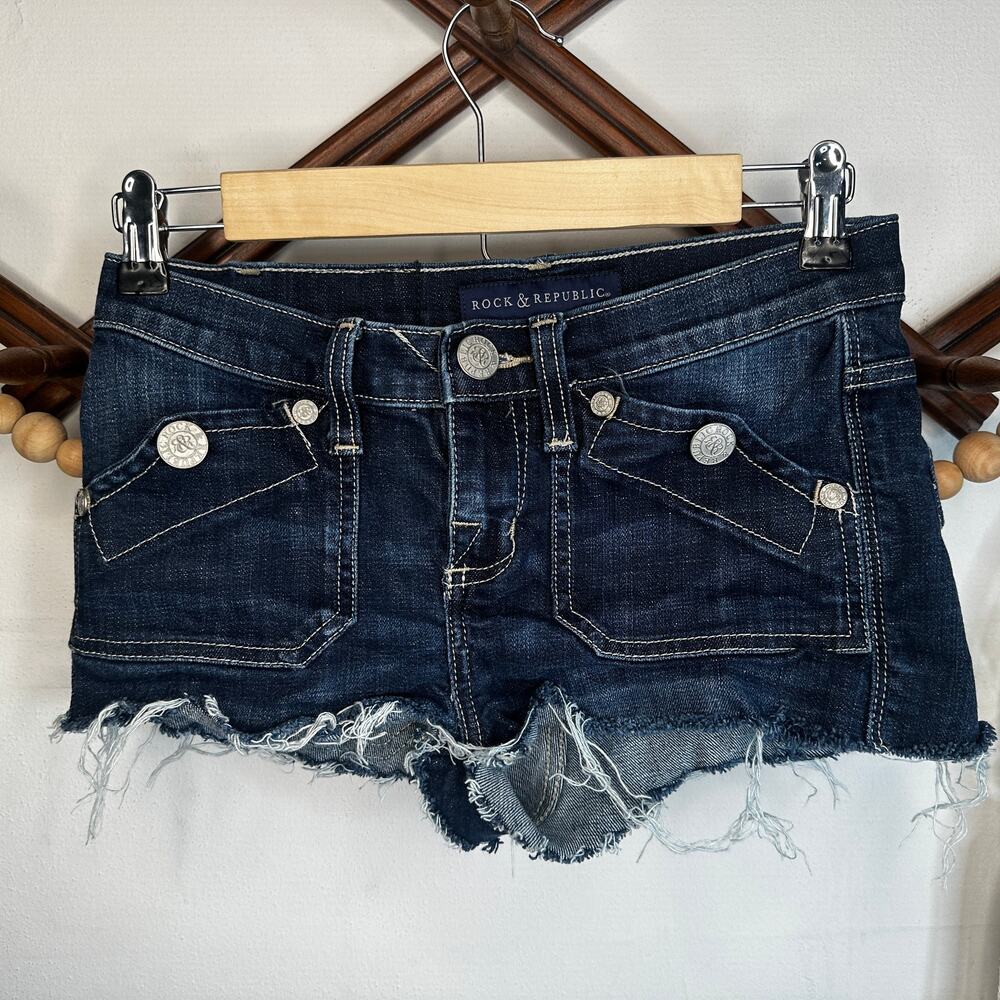 Rock & Republic Stringer Cut Off Micro Mini Jean Shorts